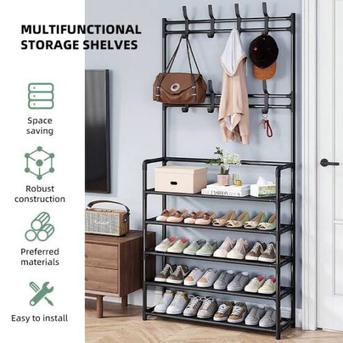 Multifunctional shoe rack and hat rack